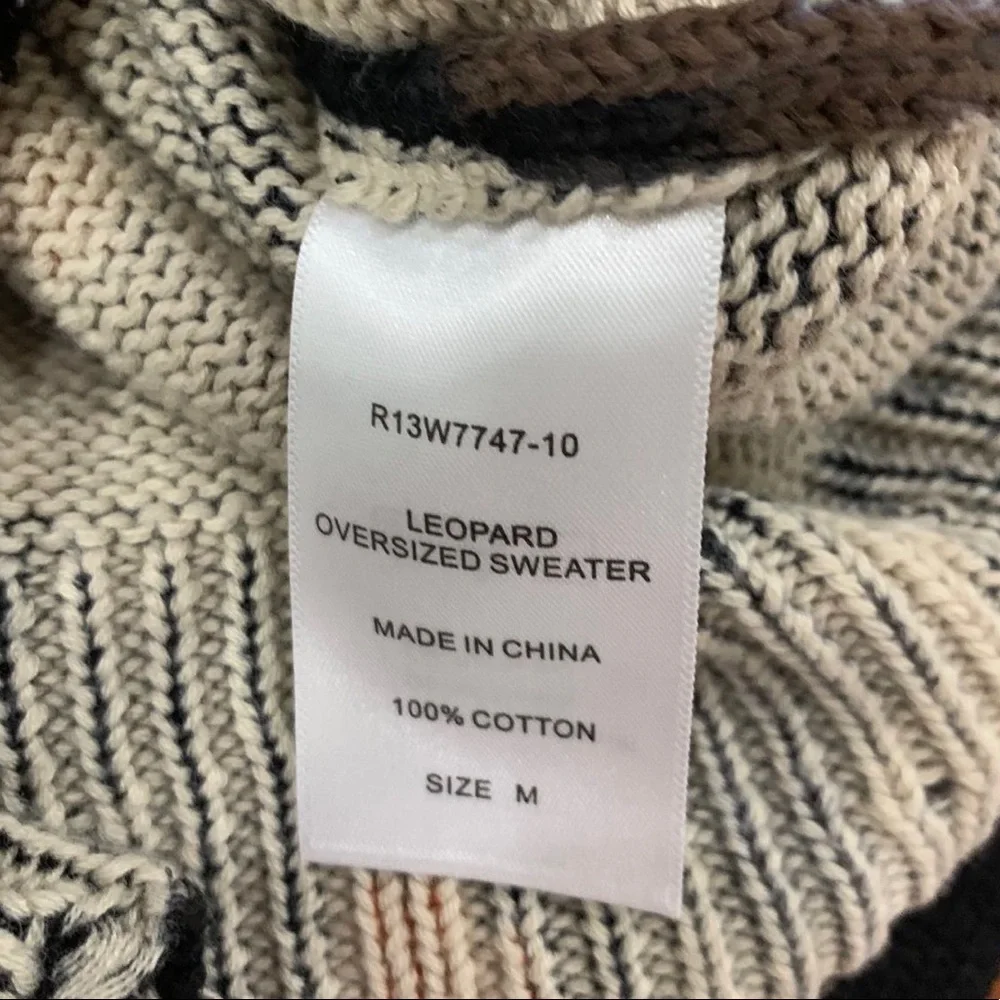 R13 Black and Brown Leopard Oversized Long Sleeve Crewneck Sweater Size M - Picture 8 of 8